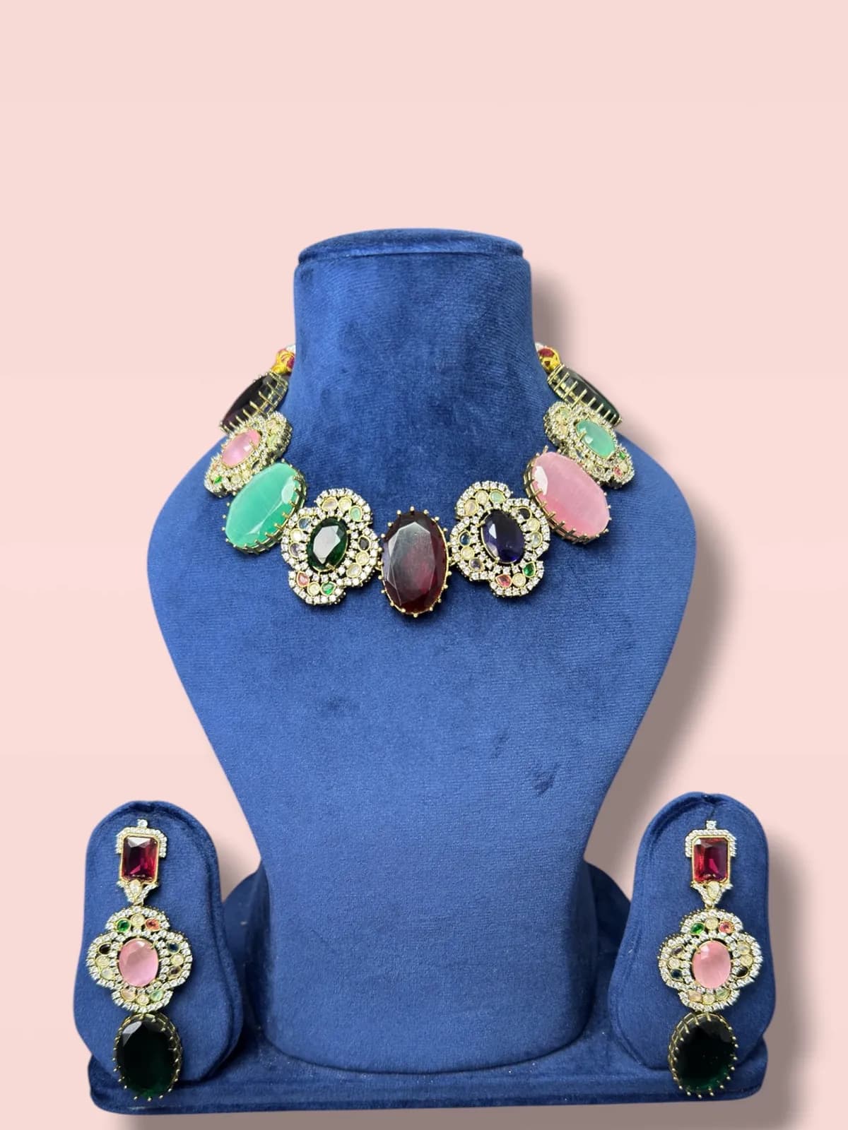 Sabyasachi Inspired Multi-Stone Statement Choker Necklace Set