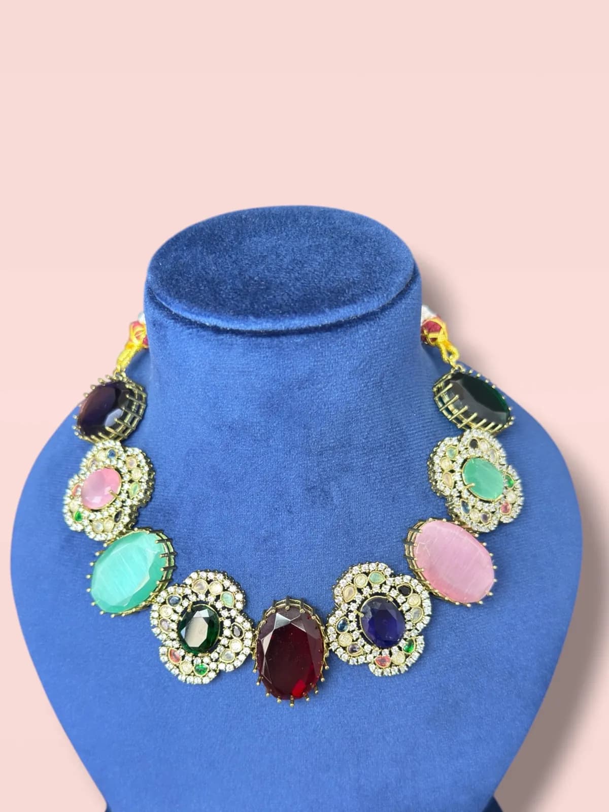 Sabyasachi Inspired Multi-Stone Statement Choker Necklace Set - View 3