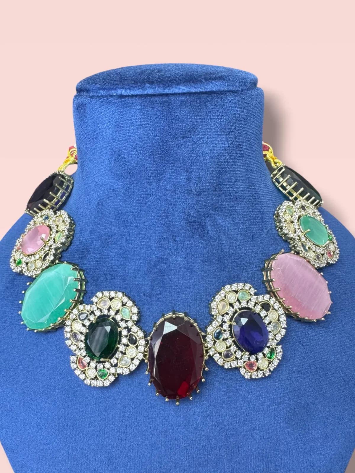 Sabyasachi Inspired Multi-Stone Statement Choker Necklace Set - View 4