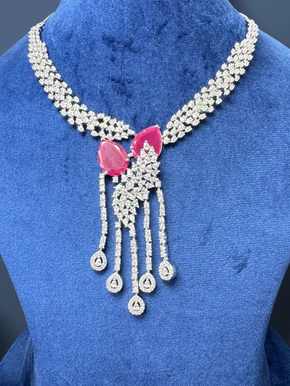 American Diamond Center Drop Necklace Set with Dangling Layers - View 4