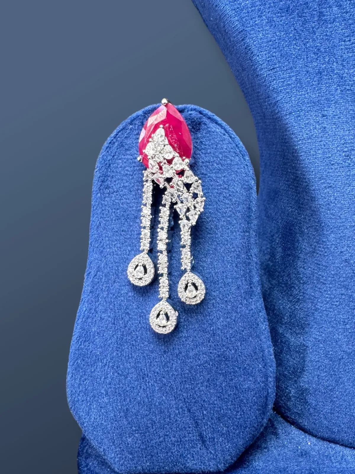 American Diamond Center Drop Necklace Set with Dangling Layers - View 3