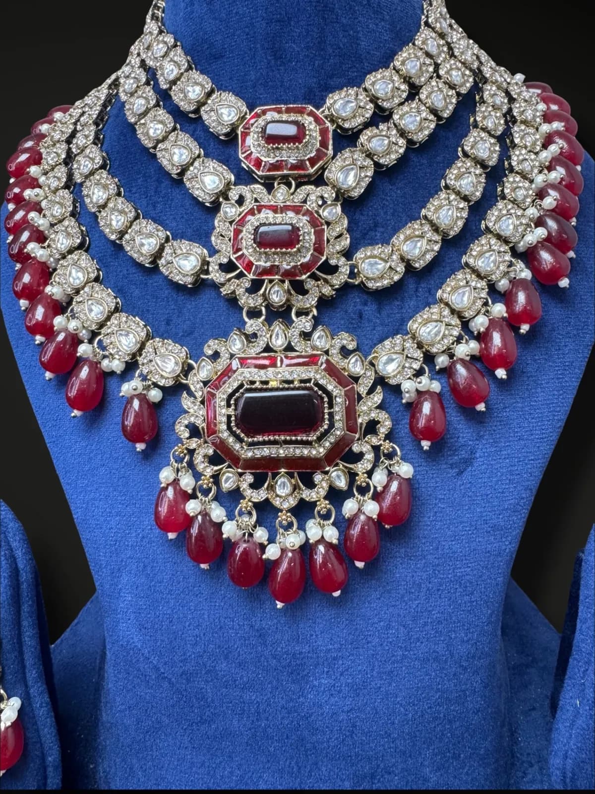 Royal Triple Layered Statement Necklace - View 2