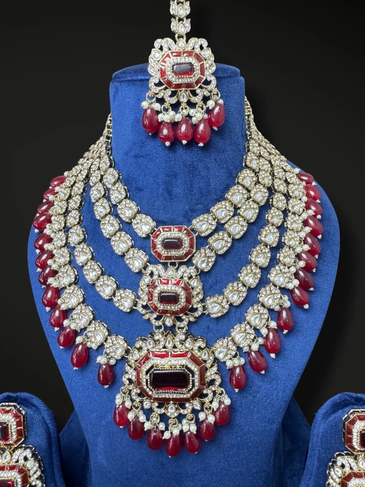 Royal Triple Layered Statement Necklace - View 6