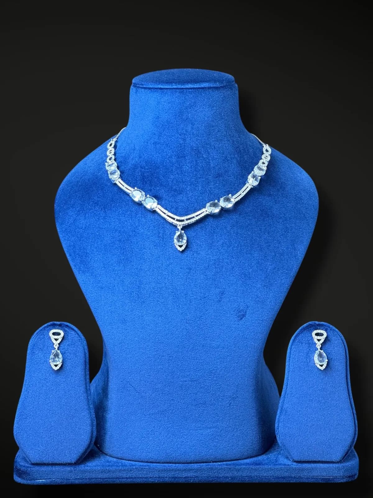 Modern V-Shape Crystal Drop Necklace and Earrings Set