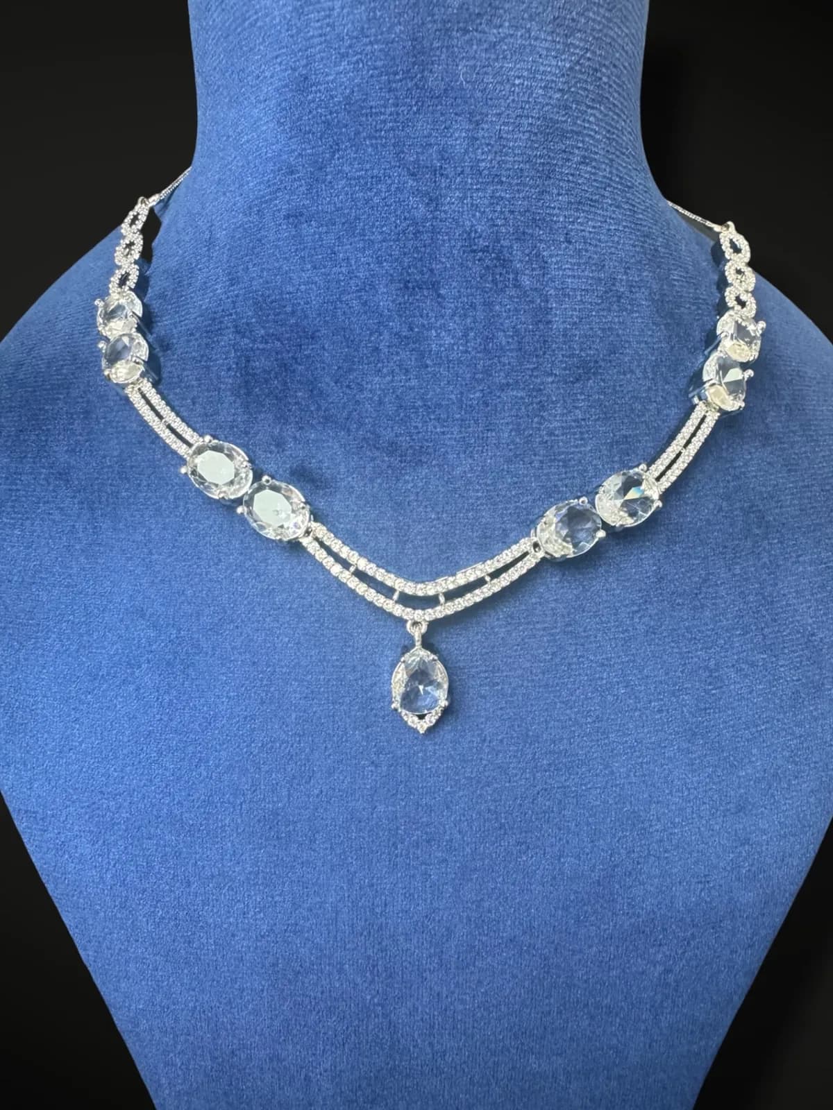 Modern V-Shape Crystal Drop Necklace and Earrings Set - View 2