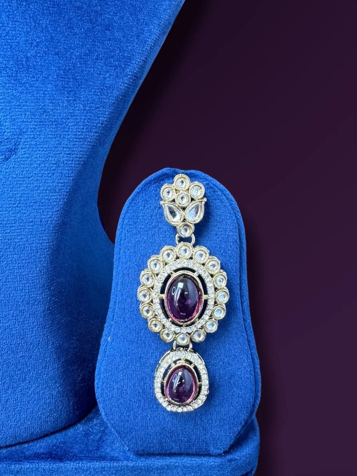 Handcrafted Kundan Cabochon Collar with Majestic Tiered Drops - View 2