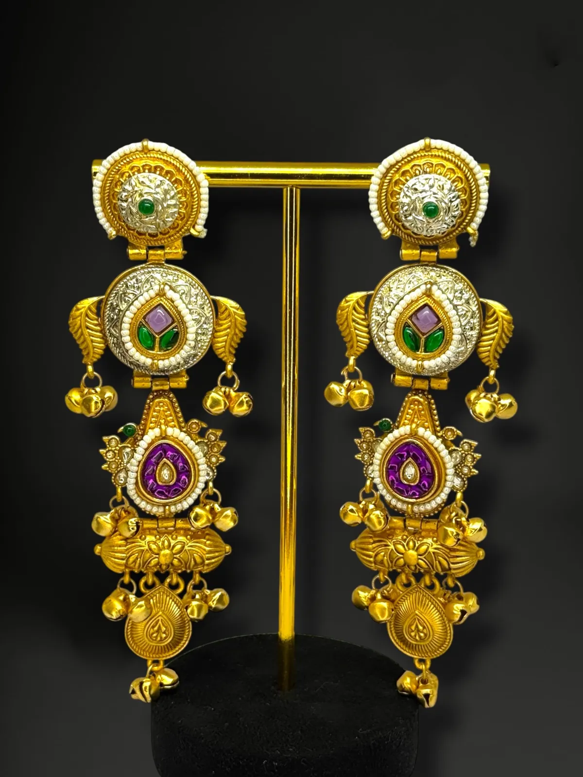 Kashmiri Kundan Ghungroo Dangler Earrings 