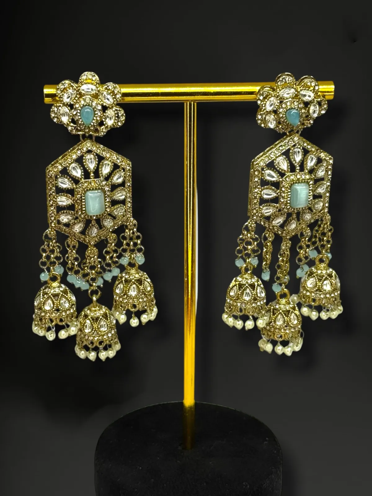 Polki Jhumka Dangler Earrings with Filigree and Bead Drops