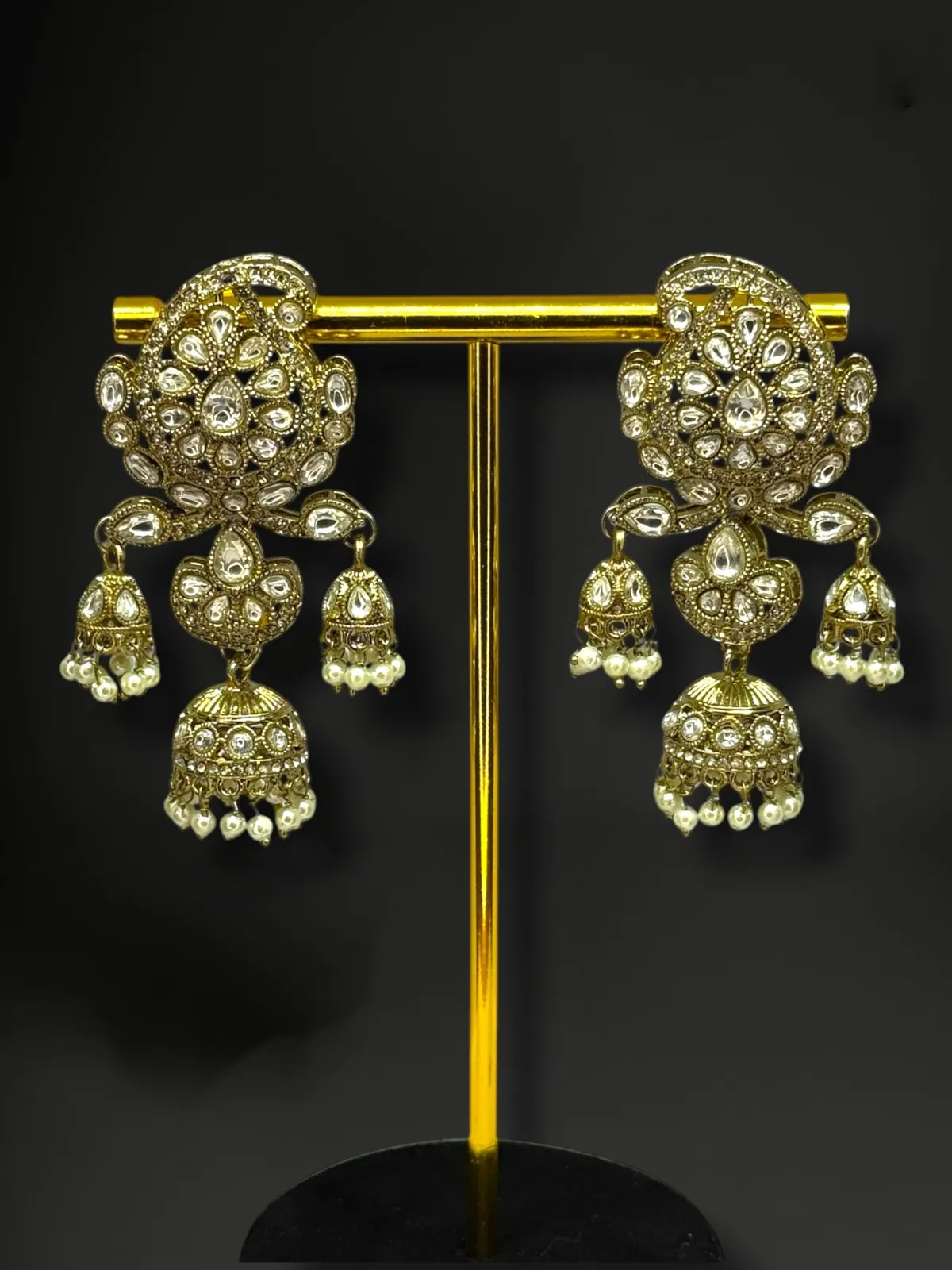 Kundan Jhumka Dangler Earrings with Pearl Drop Detailing