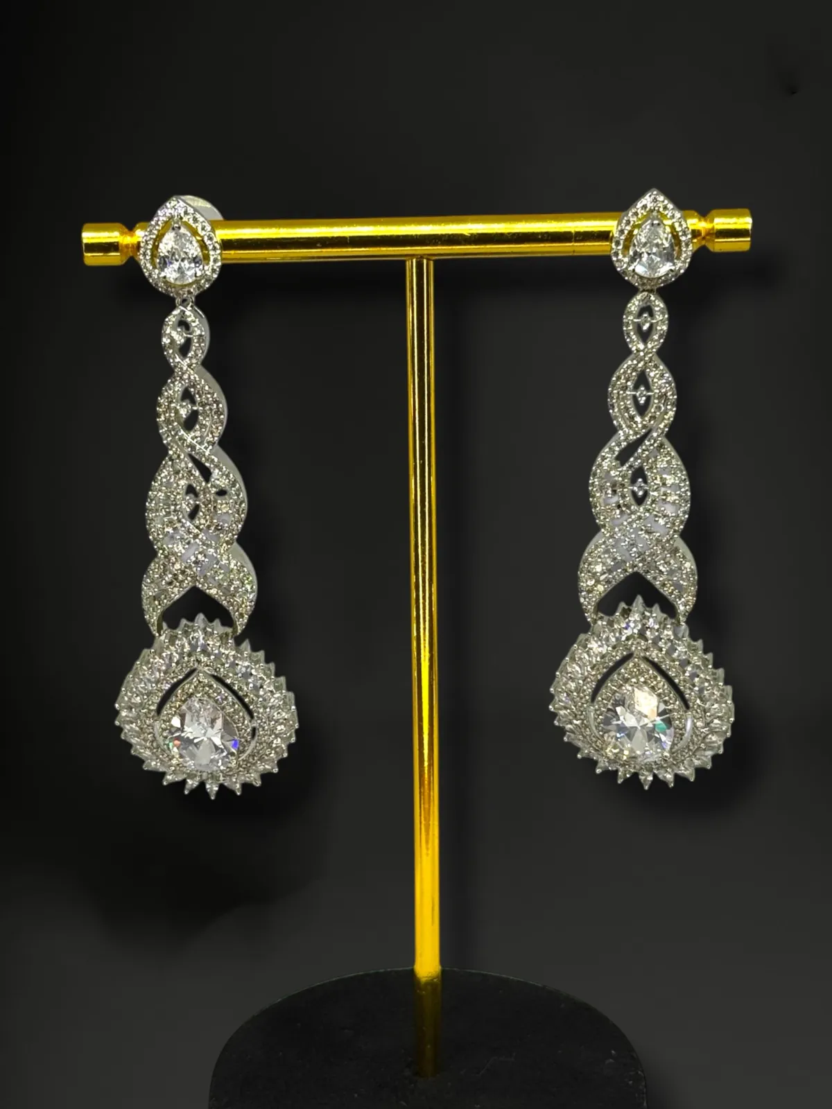 Elegant American Diamond Twisted Drop Dangle Earrings