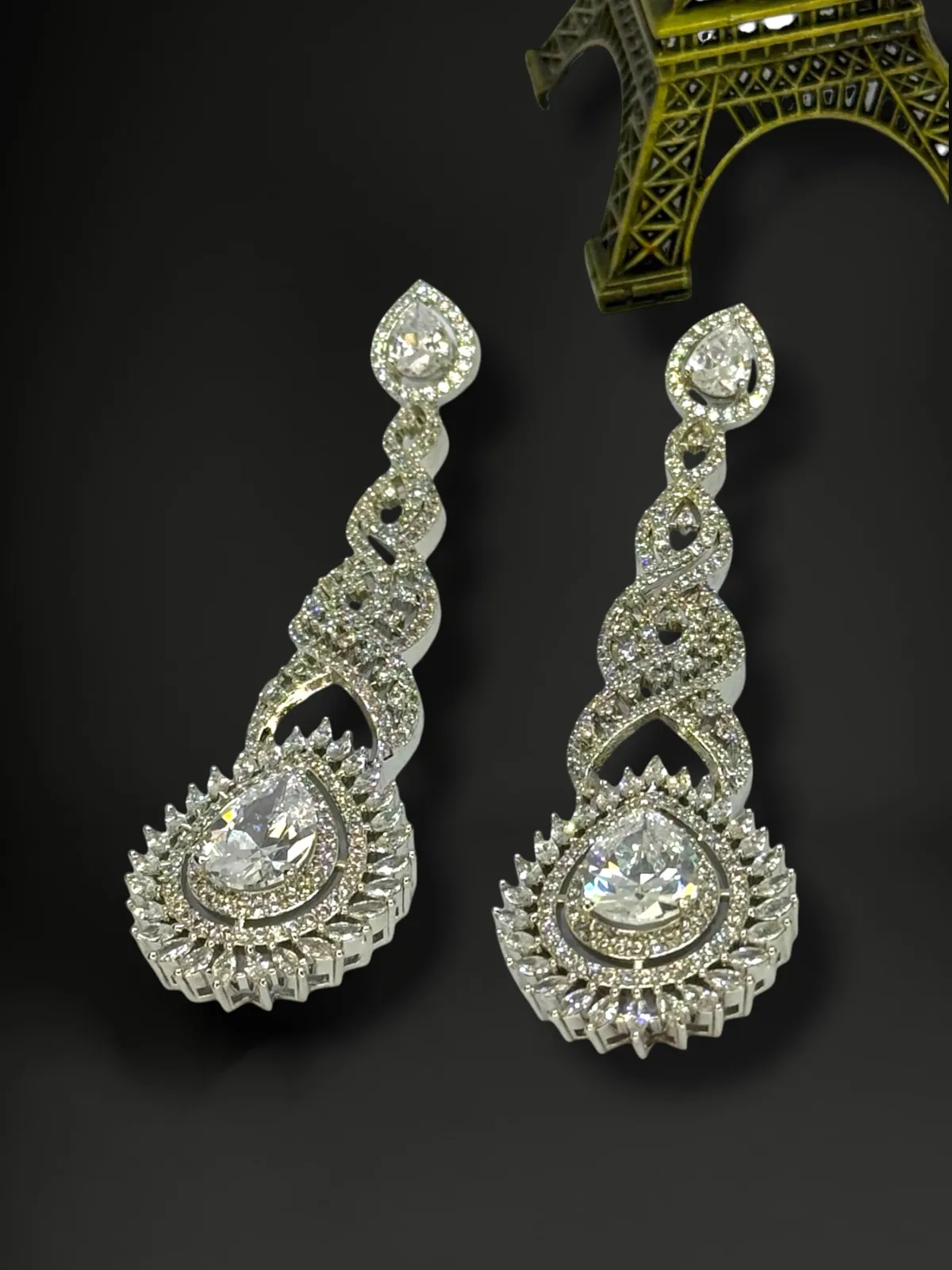 Elegant American Diamond Twisted Drop Dangle Earrings - View 2