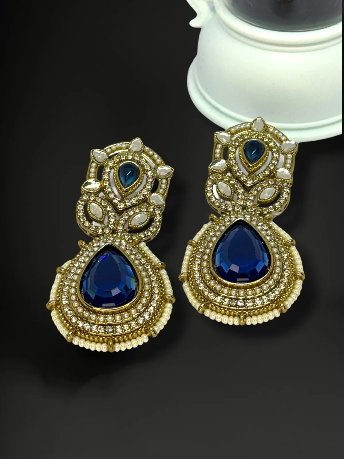 Artisanal Kundan Teardrop Statement Earrings with Seed Pearl Trim