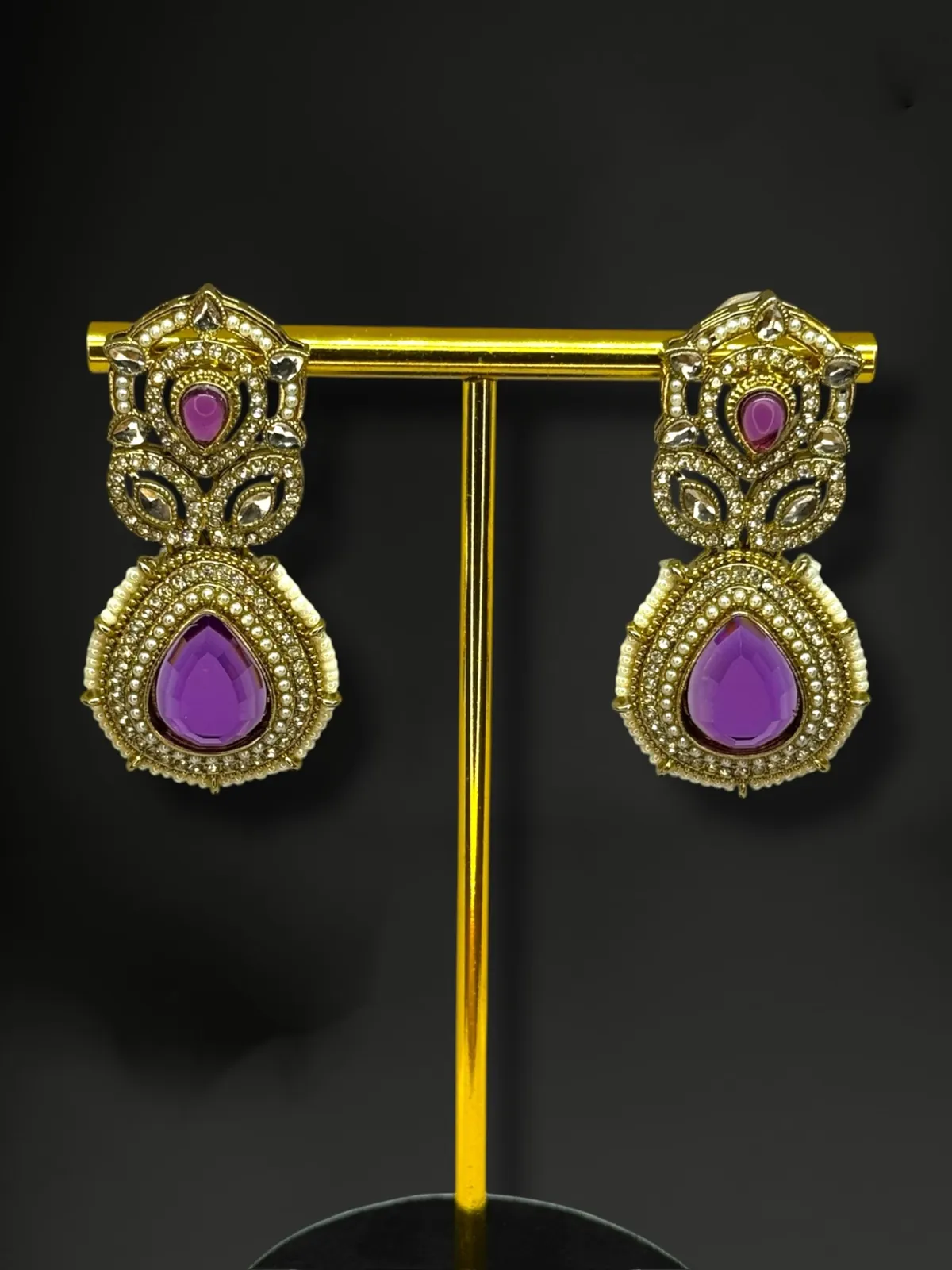 Artisanal Kundan Teardrop Statement Earrings with Seed Pearl Trim