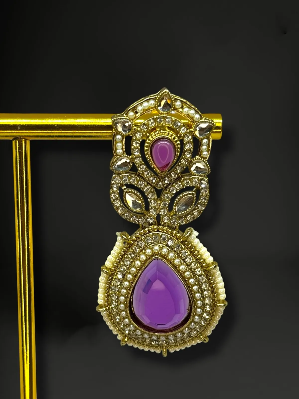 Artisanal Kundan Teardrop Statement Earrings with Seed Pearl Trim - View 3
