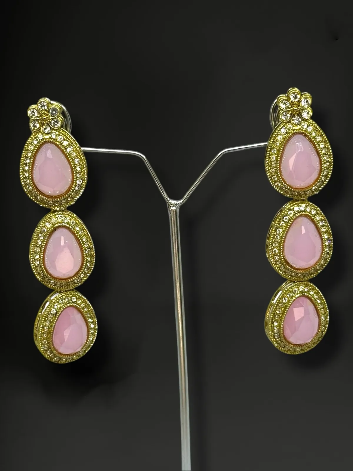 Luxe Triple Tiered Teardrop Drop Earrings with Halo Border