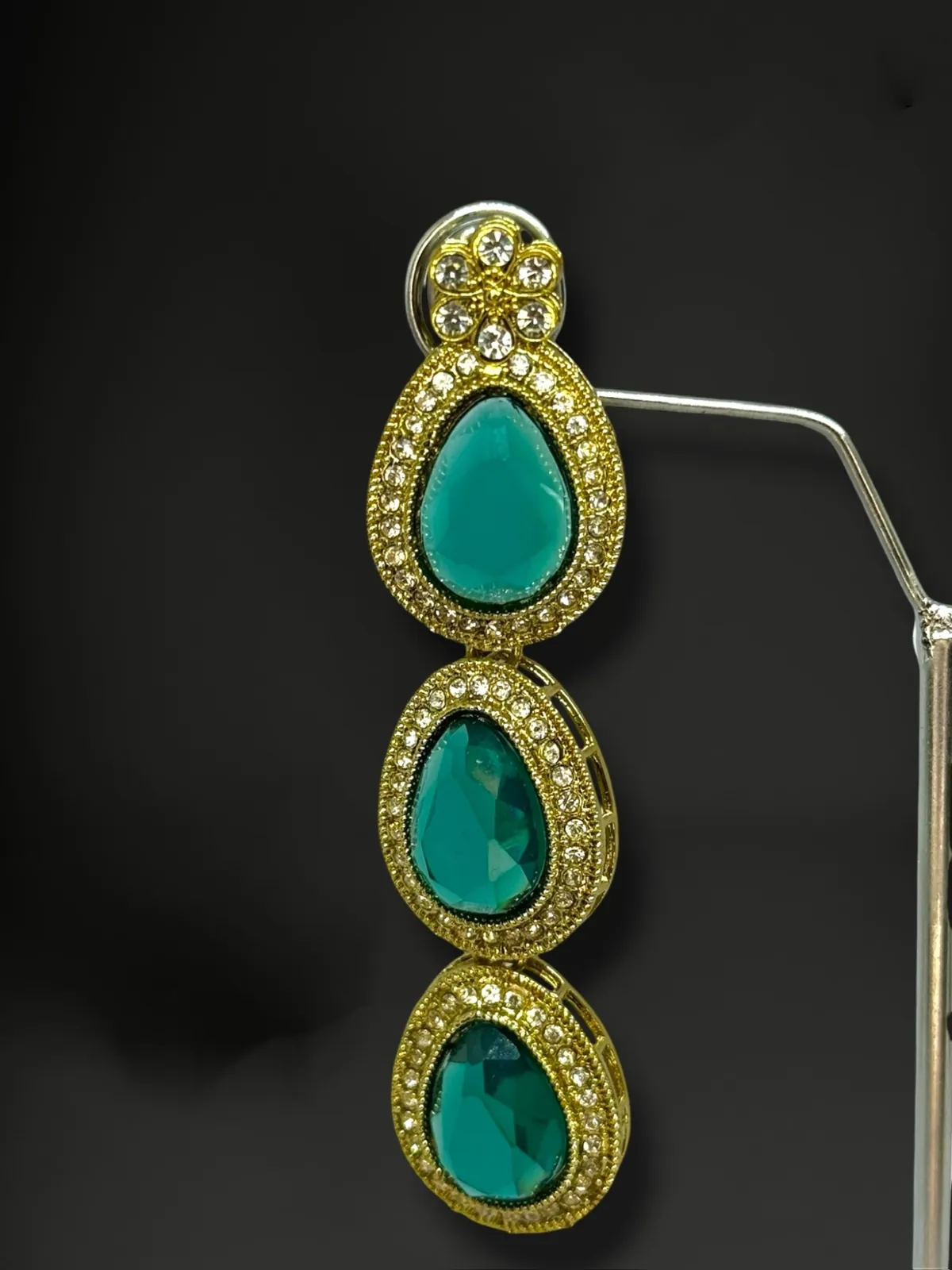 Luxe Triple Tiered Teardrop Drop Earrings with Halo Border