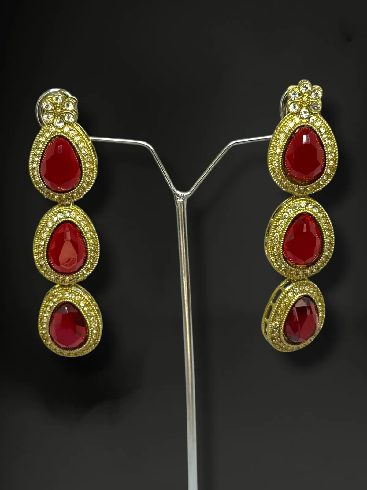 Luxe Triple Tiered Teardrop Drop Earrings with Halo Border