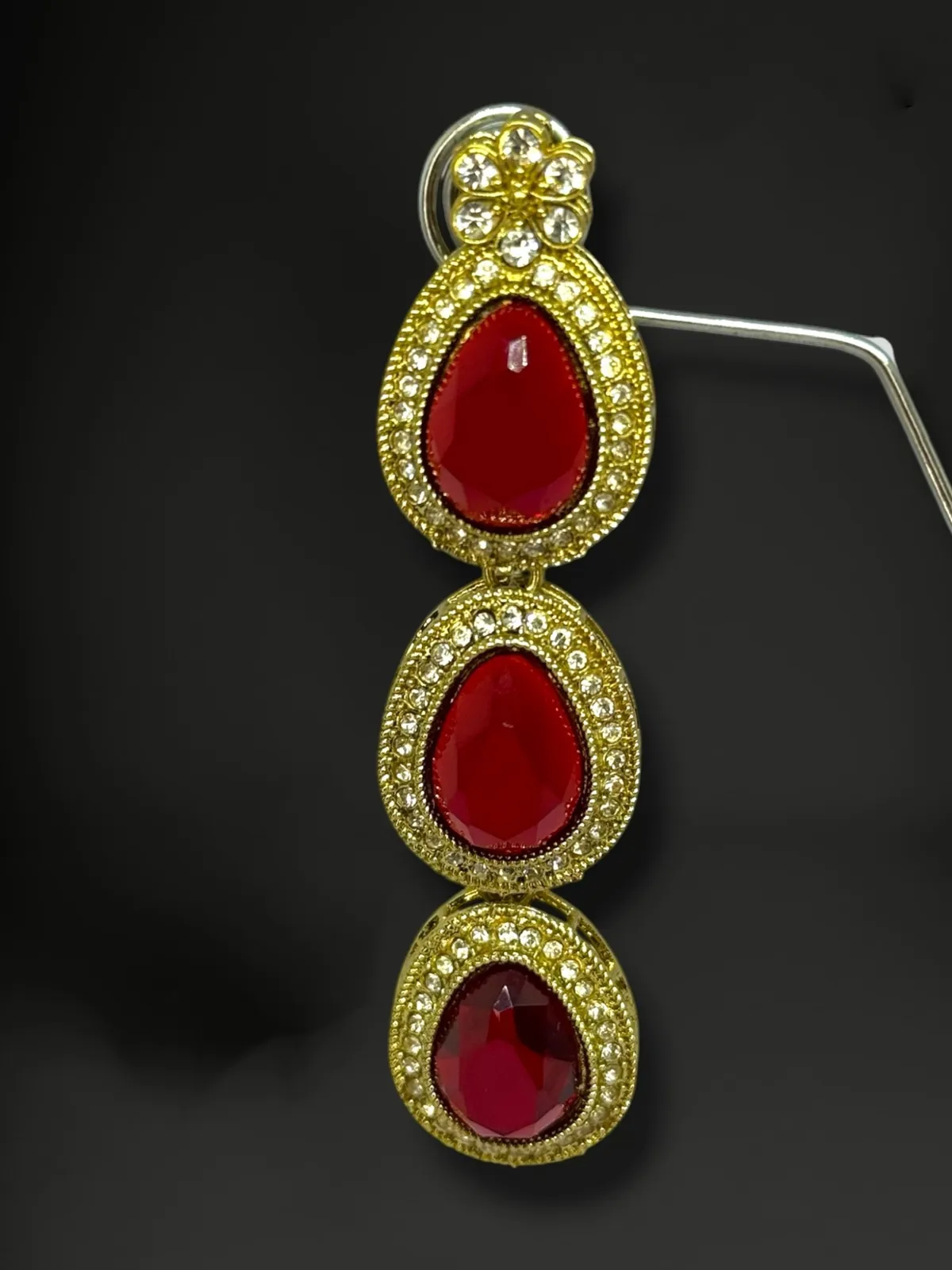 Luxe Triple Tiered Teardrop Drop Earrings with Halo Border - View 2