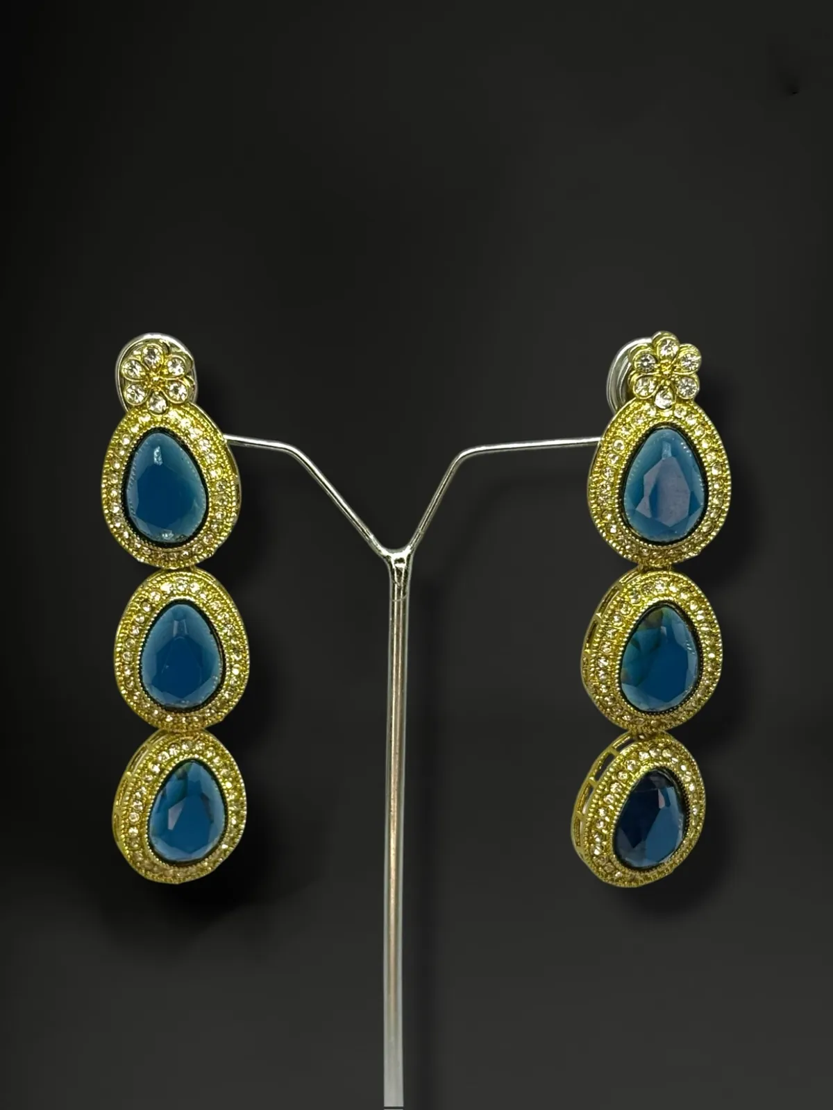 Luxe Triple Tiered Teardrop Drop Earrings with Halo Border