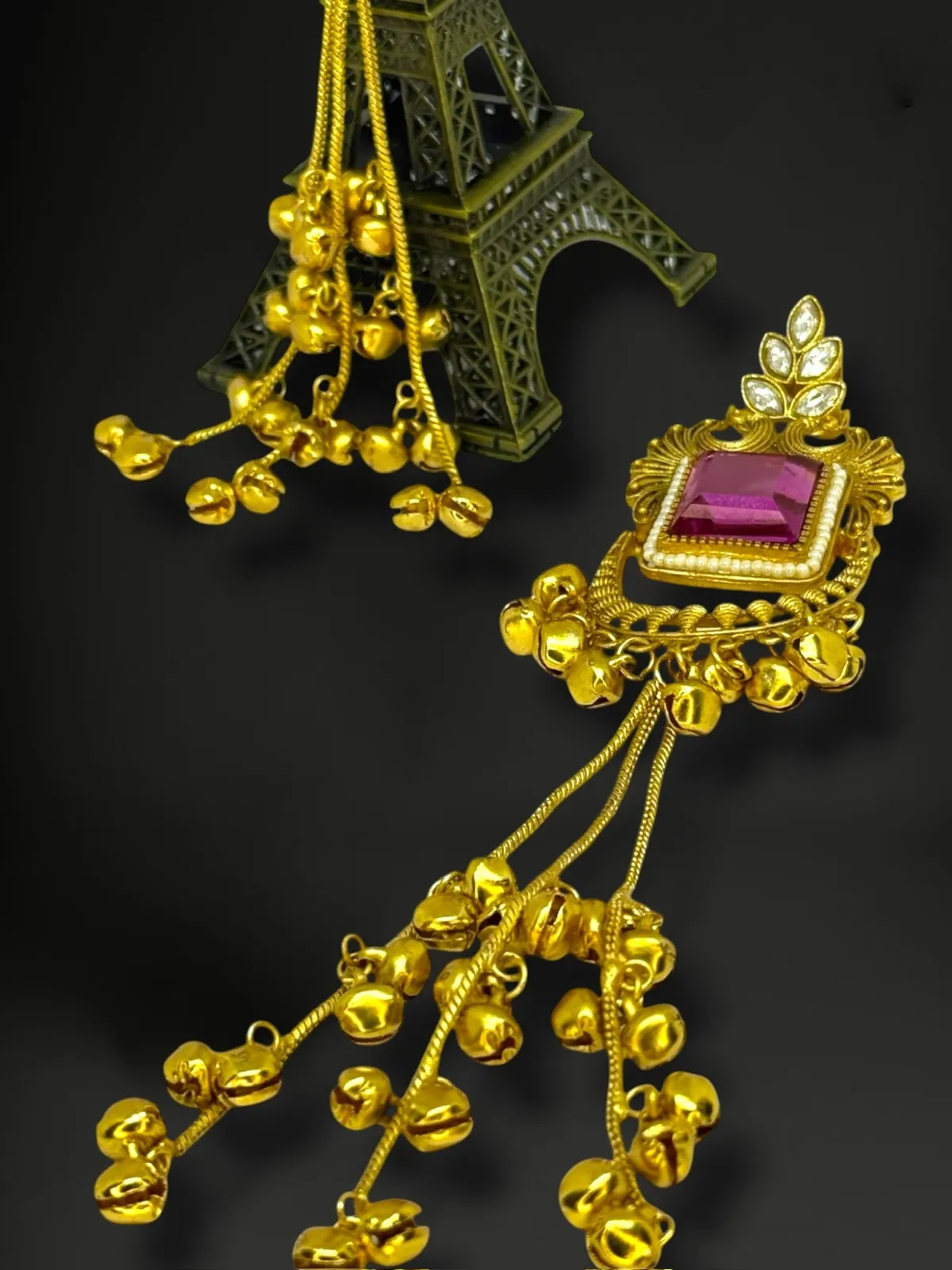 Traditional Kashmiri Long Tassel Dangler Statement Earrings - View 2