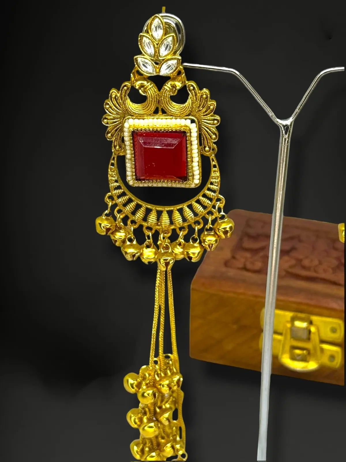 Traditional Kashmiri Long Tassel Dangler Statement Earrings - View 3
