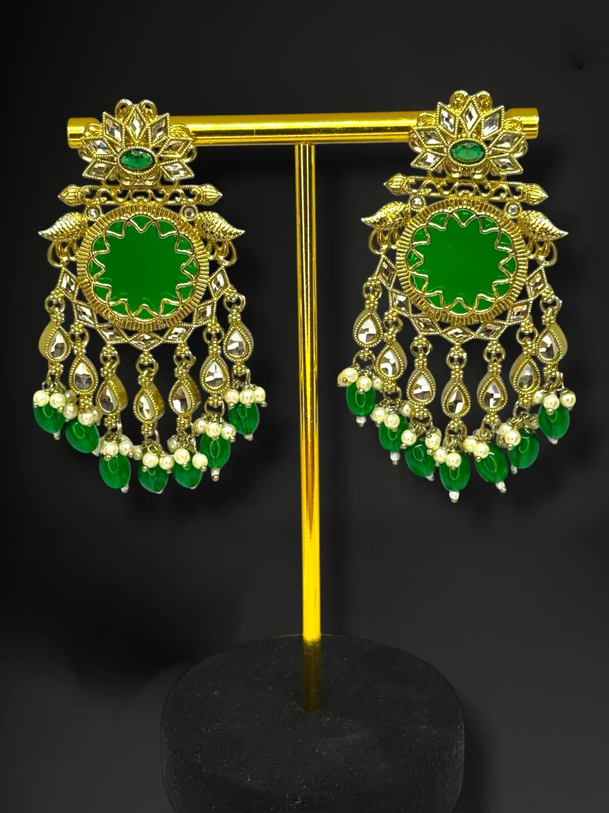 Elegant Radiant-Cut Chandbali Earrings with Dainty Pearl Fringe