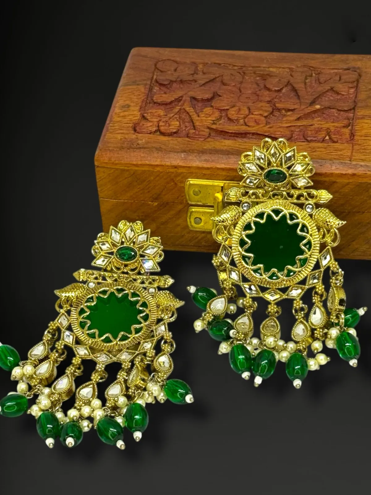 Elegant Radiant-Cut Chandbali Earrings with Dainty Pearl Fringe - View 2