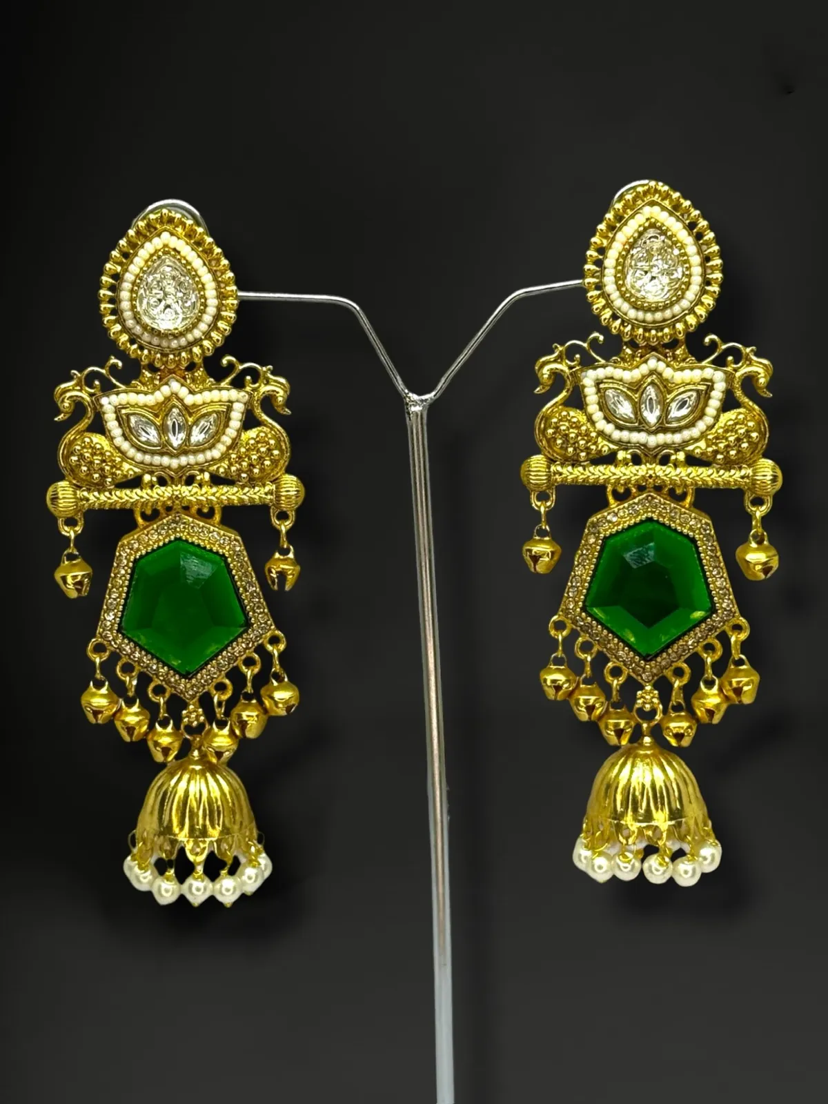 Luxe Geometric Floral Drop Earrings with Pave Halo Detail