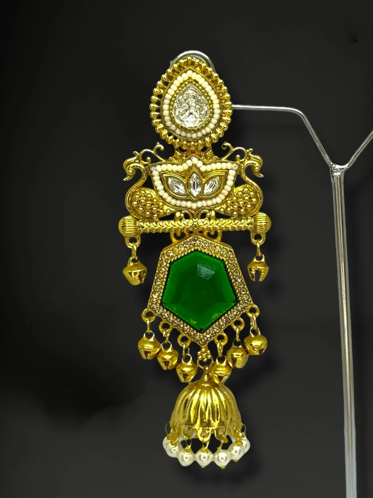 Luxe Geometric Floral Drop Earrings with Pave Halo Detail - View 2