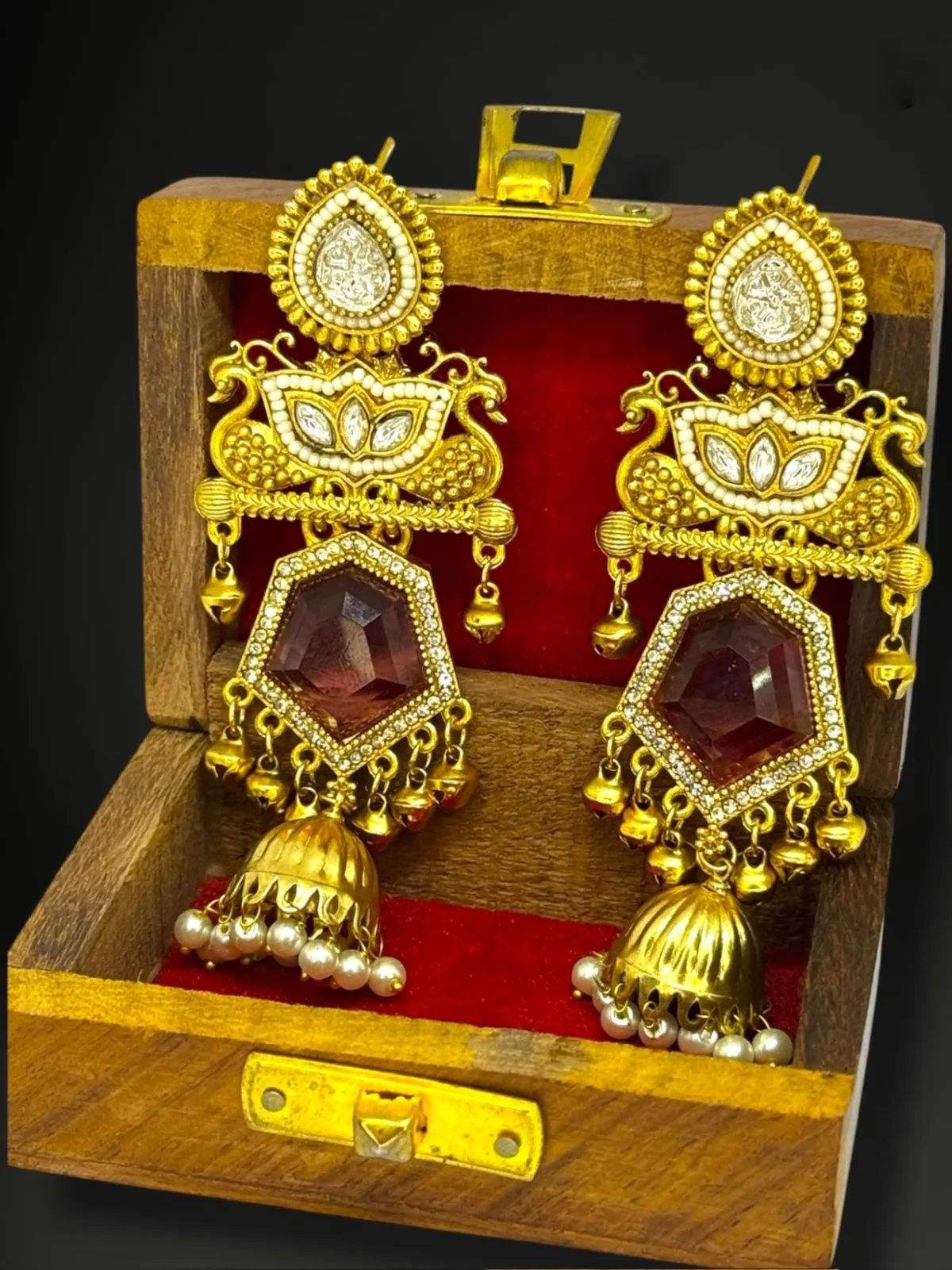 Luxe Geometric Floral Drop Earrings with Pave Halo Detail