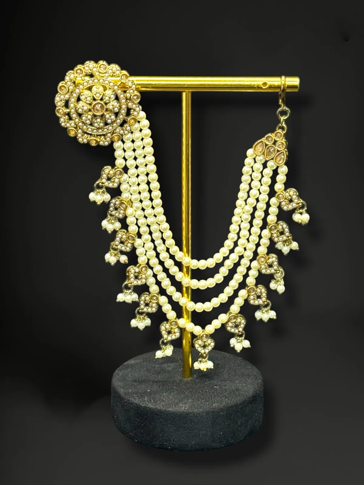 Majestic Bahubali Jhumka Earrings with Three-Tiered Ear Chains - View 2