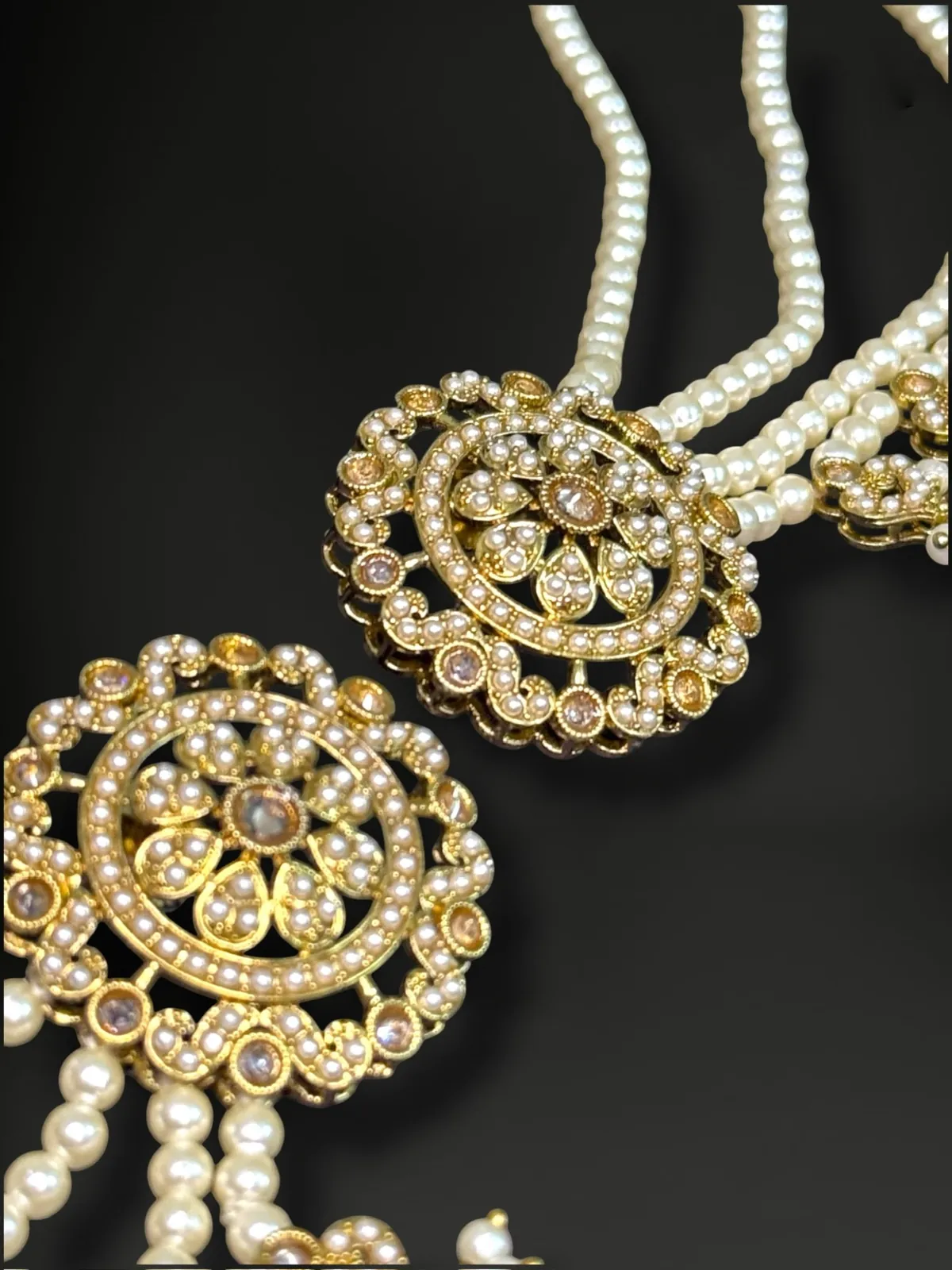 Majestic Bahubali Jhumka Earrings with Three-Tiered Ear Chains - View 3