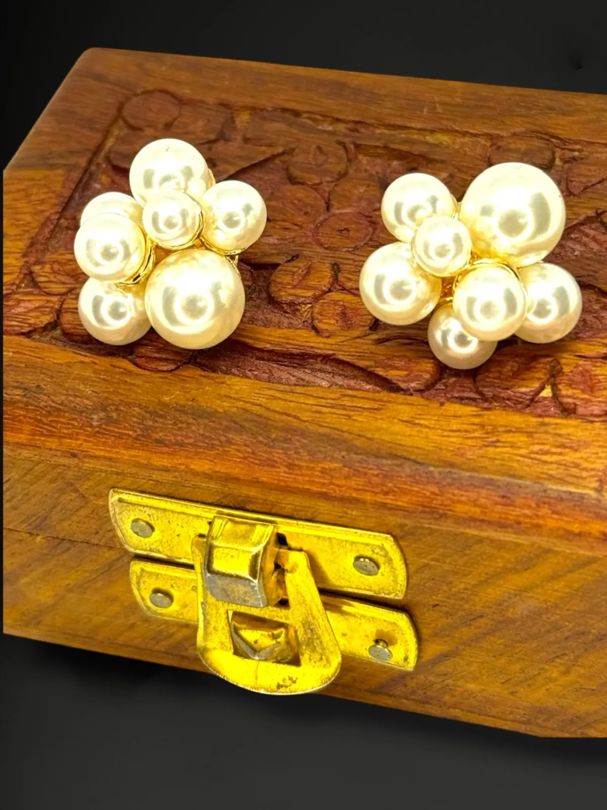 Contemporary Pearl Cluster Floral Studs with High-Luster Finish