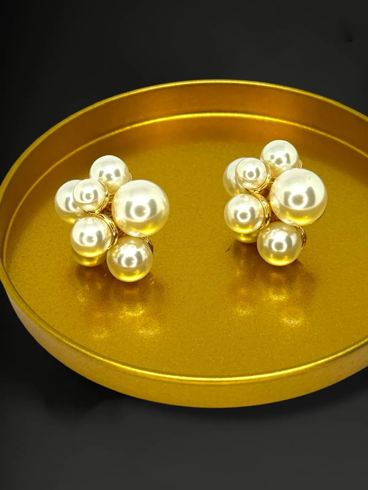 Contemporary Pearl Cluster Floral Studs with High-Luster Finish - View 2