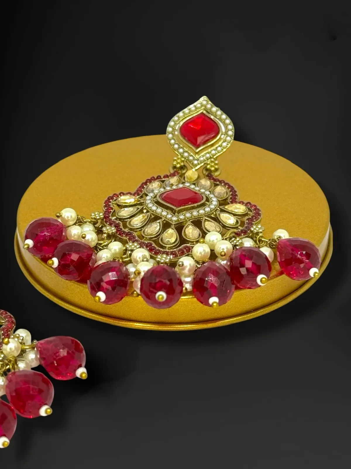 Majestic Scalloped Floral Medallion Earrings with Pearl Trim - View 3