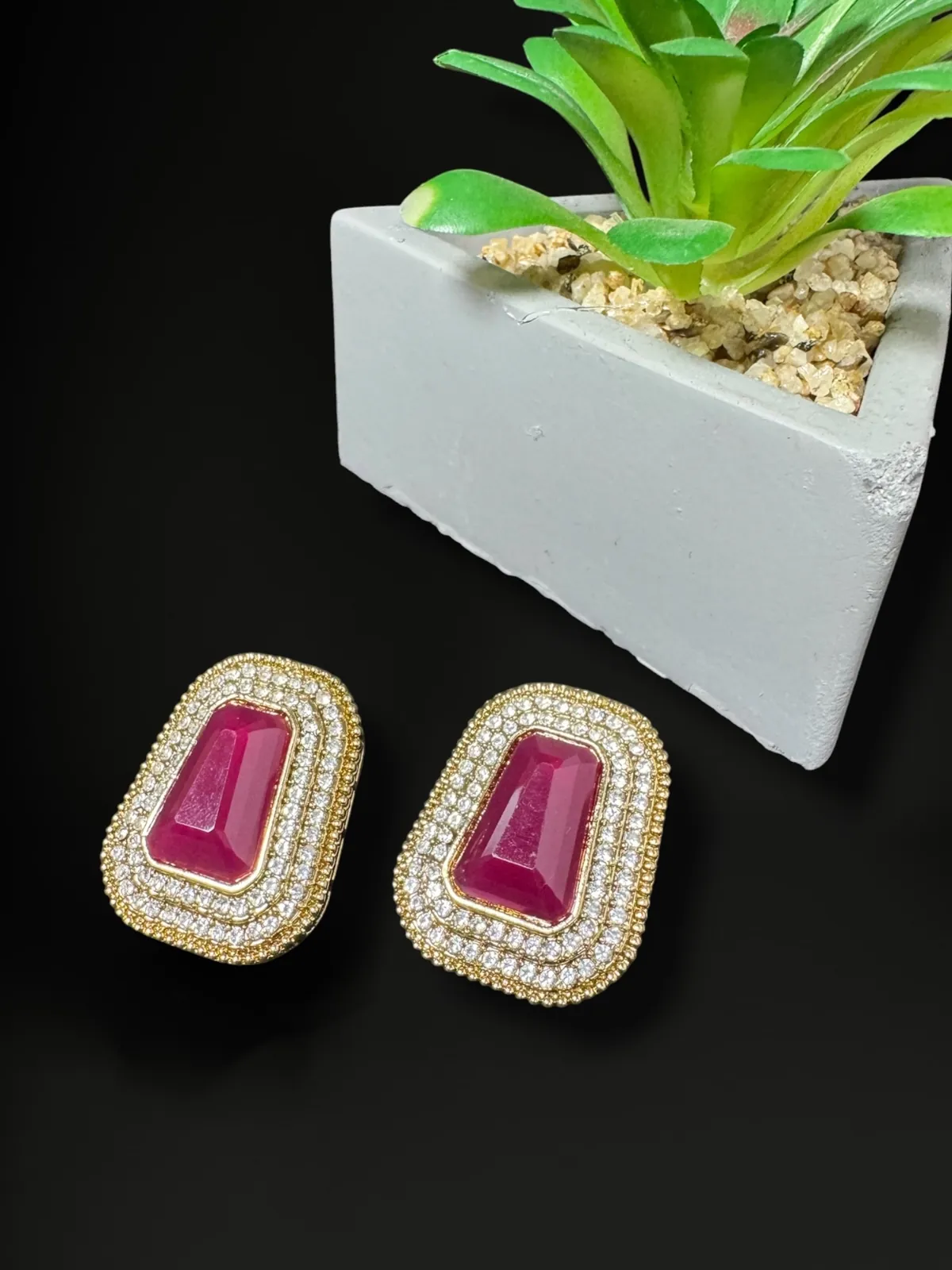 Artisanal Floral Polki Stud Earrings - View 2