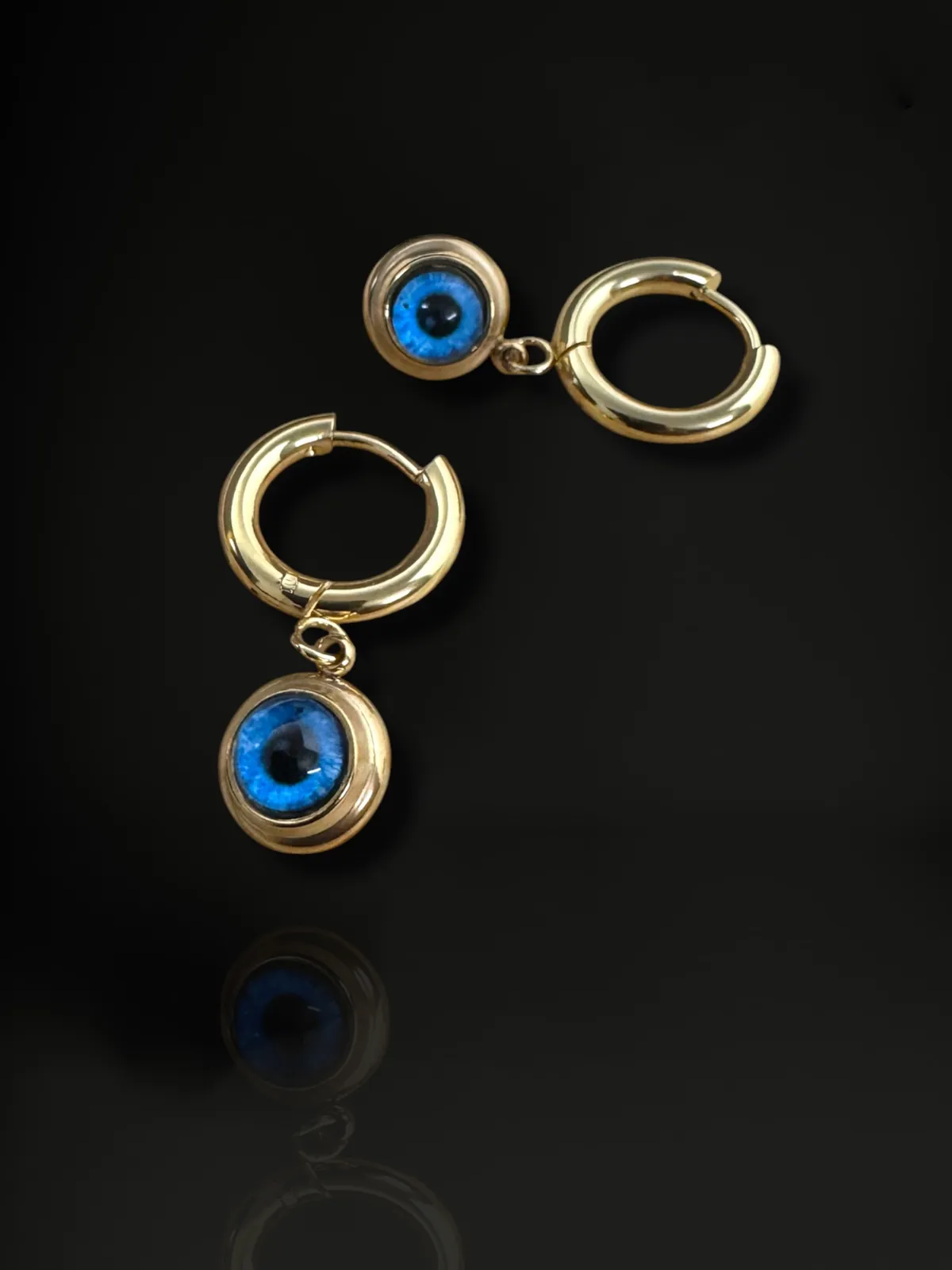 Minimal Evil Eye Charm Hoop Earrings in Gold Finish