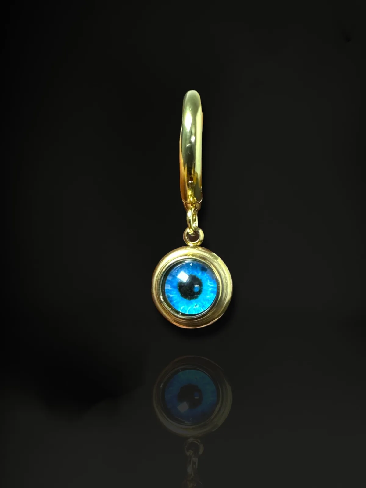 Minimal Evil Eye Charm Hoop Earrings in Gold Finish - View 2