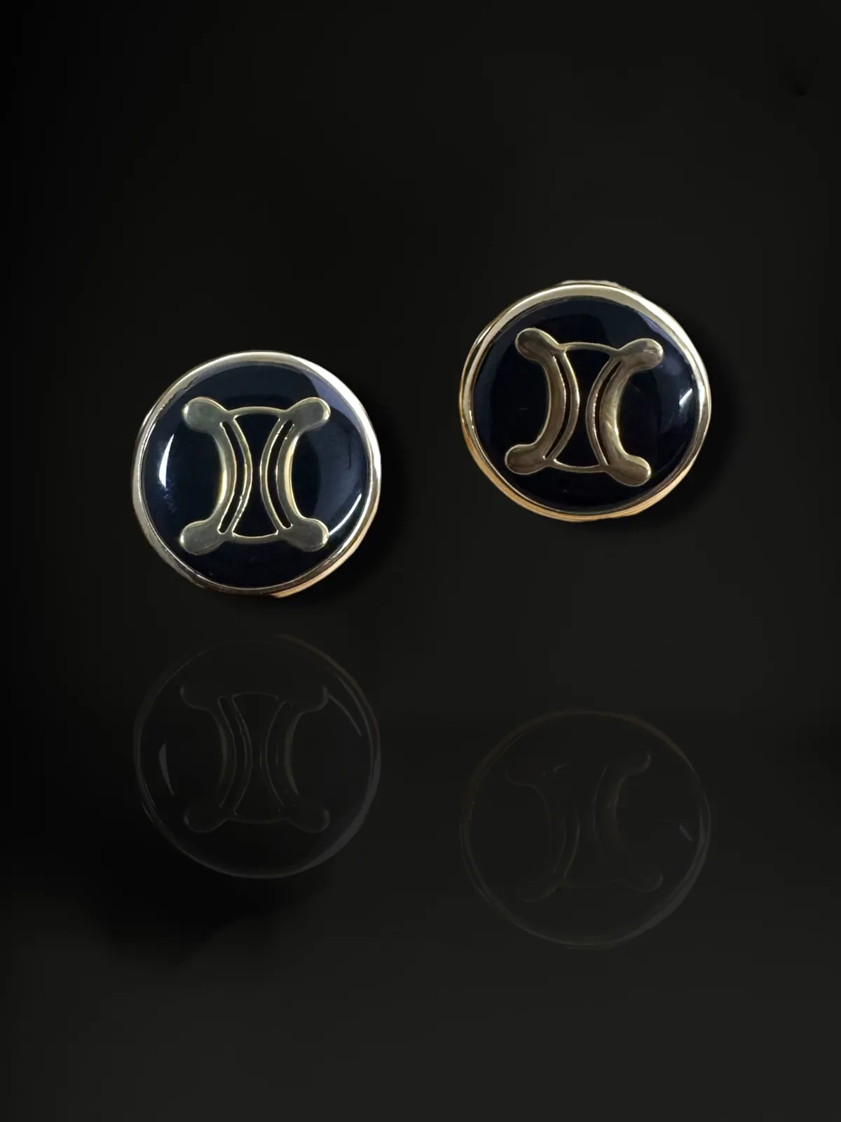 Luxury Monogram Style Round Stud Earrings in Gloss Finis
