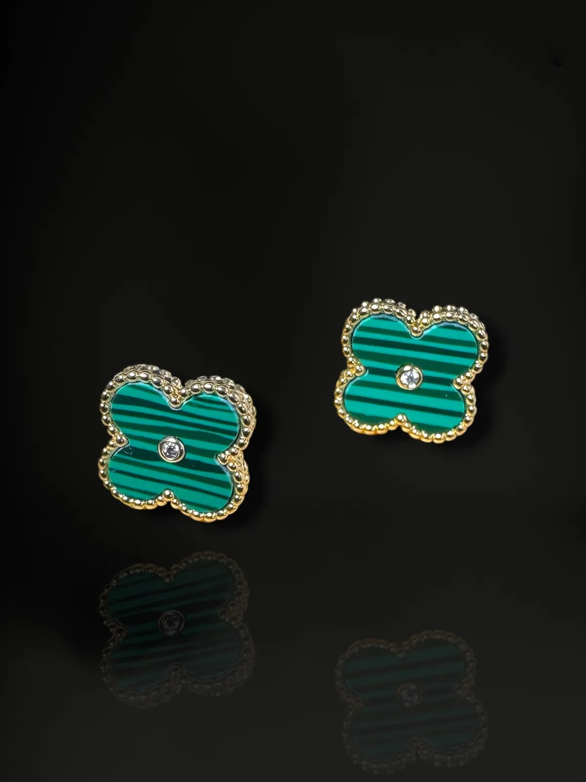 Vintage Beaded Quatrefoil Clover Stud Earrings with 18k Gold Plate