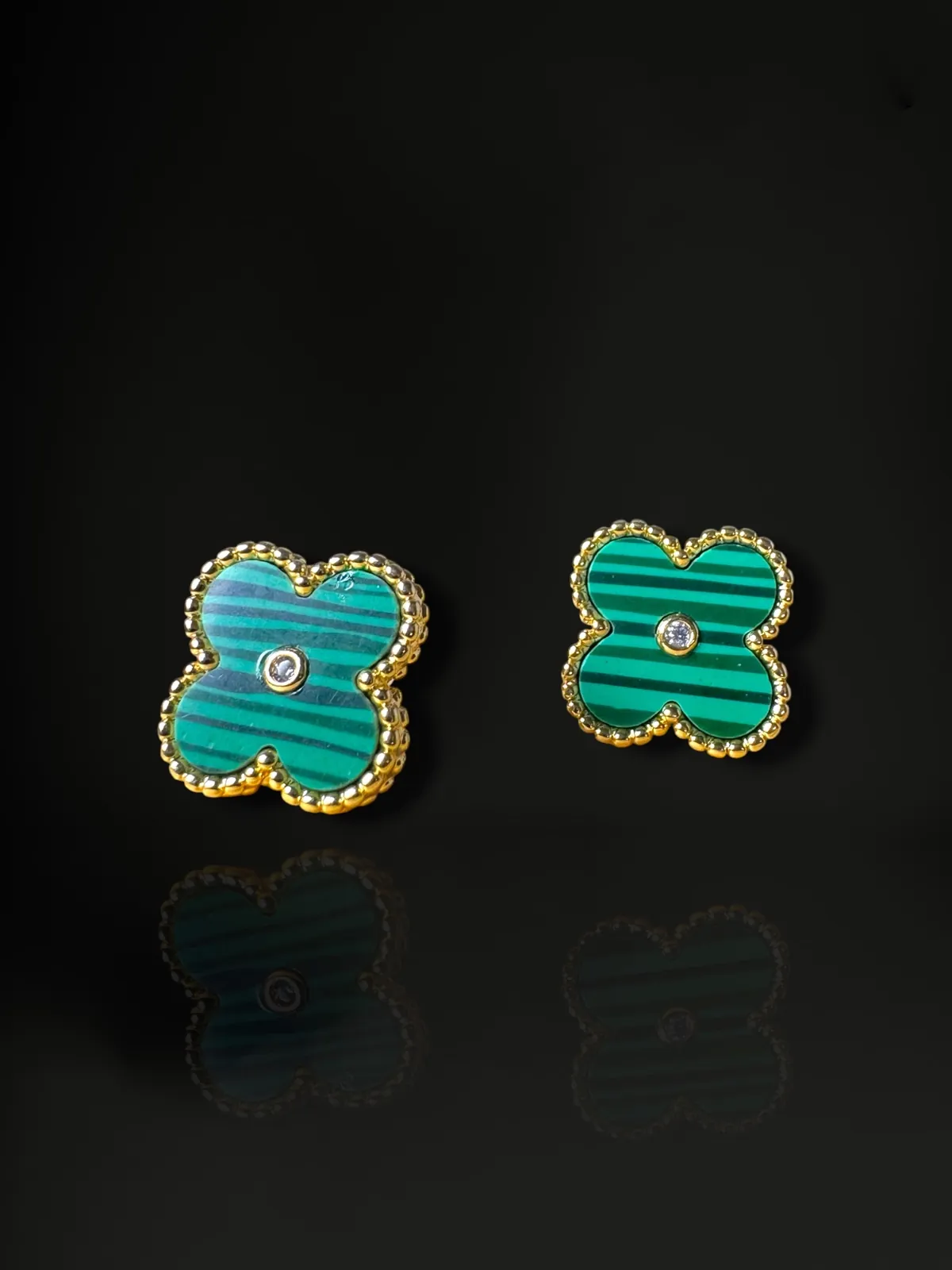 Vintage Beaded Quatrefoil Clover Stud Earrings with 18k Gold Plate - View 2