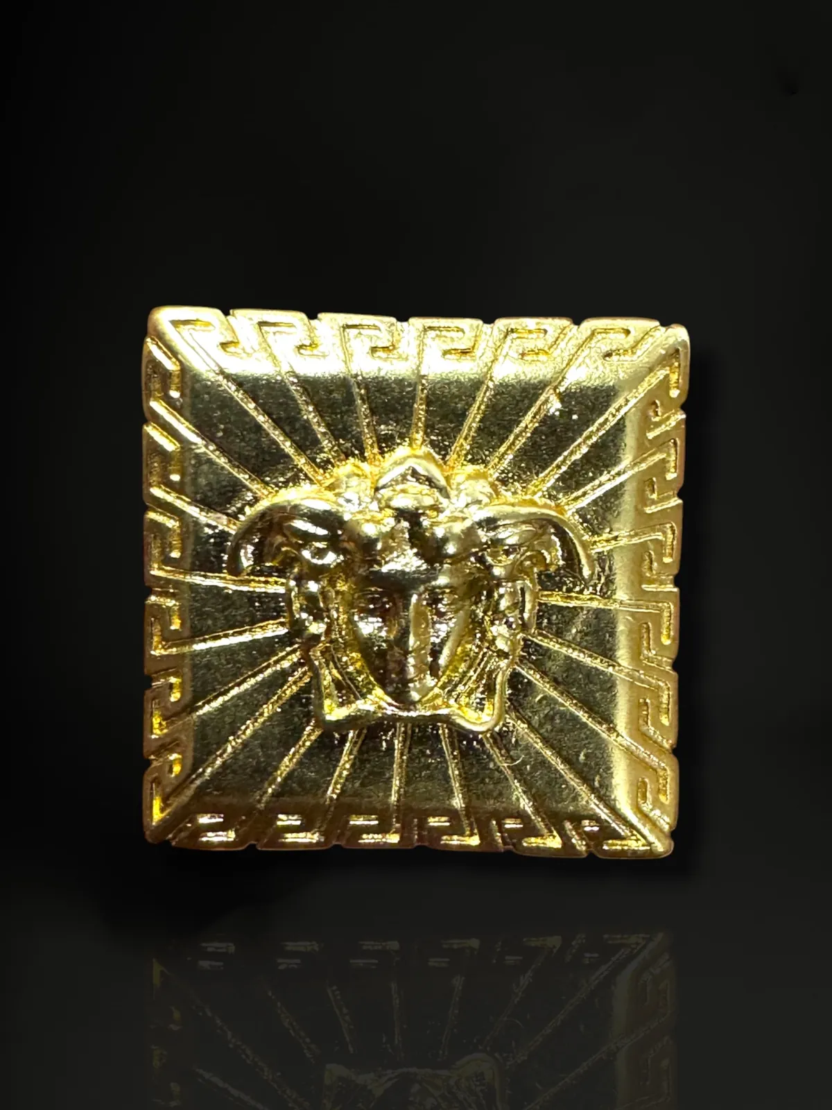 Designer Inspired Medusa Medallion Stud Earrings in 18k Gold Plate - View 2