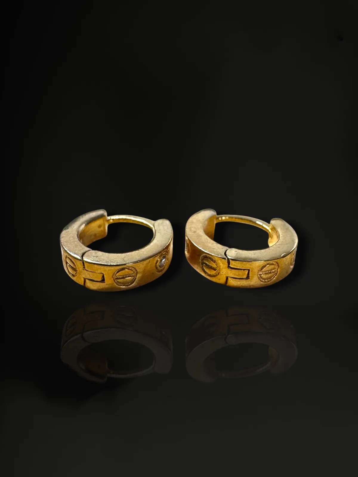 Industrial Luxury Screw Motif Small Hoop Earrings in 18k Gold Plated 