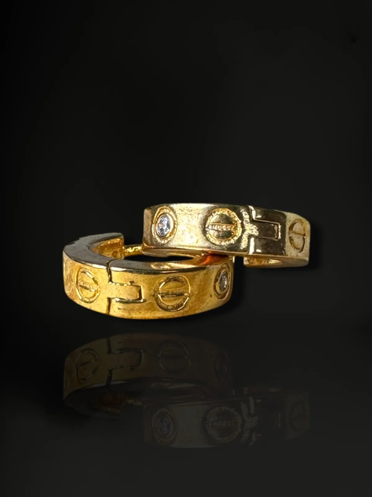 Industrial Luxury Screw Motif Small Hoop Earrings in 18k Gold Plated  - View 2