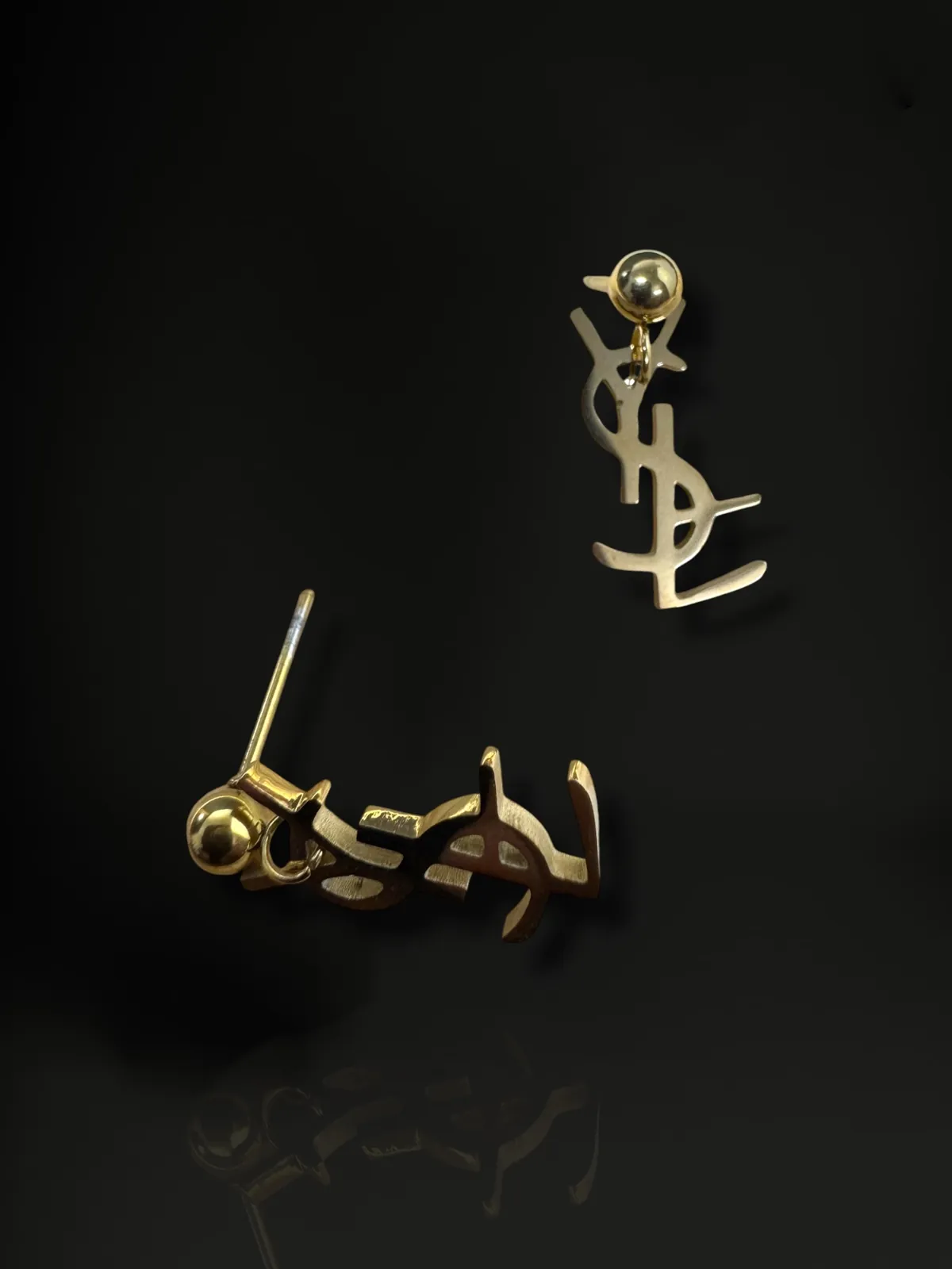 Vertical Monogram Dangle Stud Earrings with 18k Gold Plated Finish - View 2