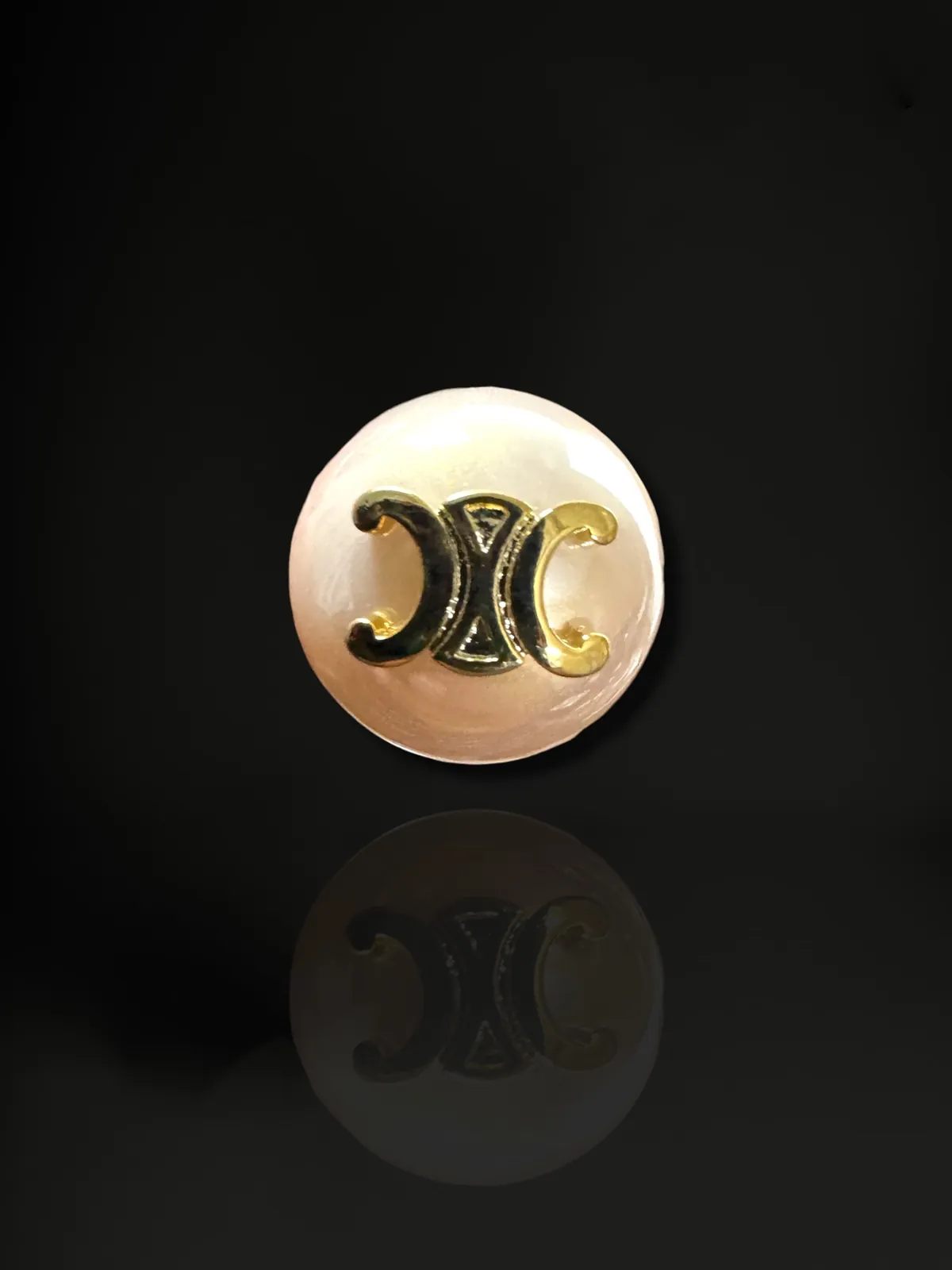Designer Inspired Pearl Cabochon Monogram Stud Earrings in 18k Gold - View 2