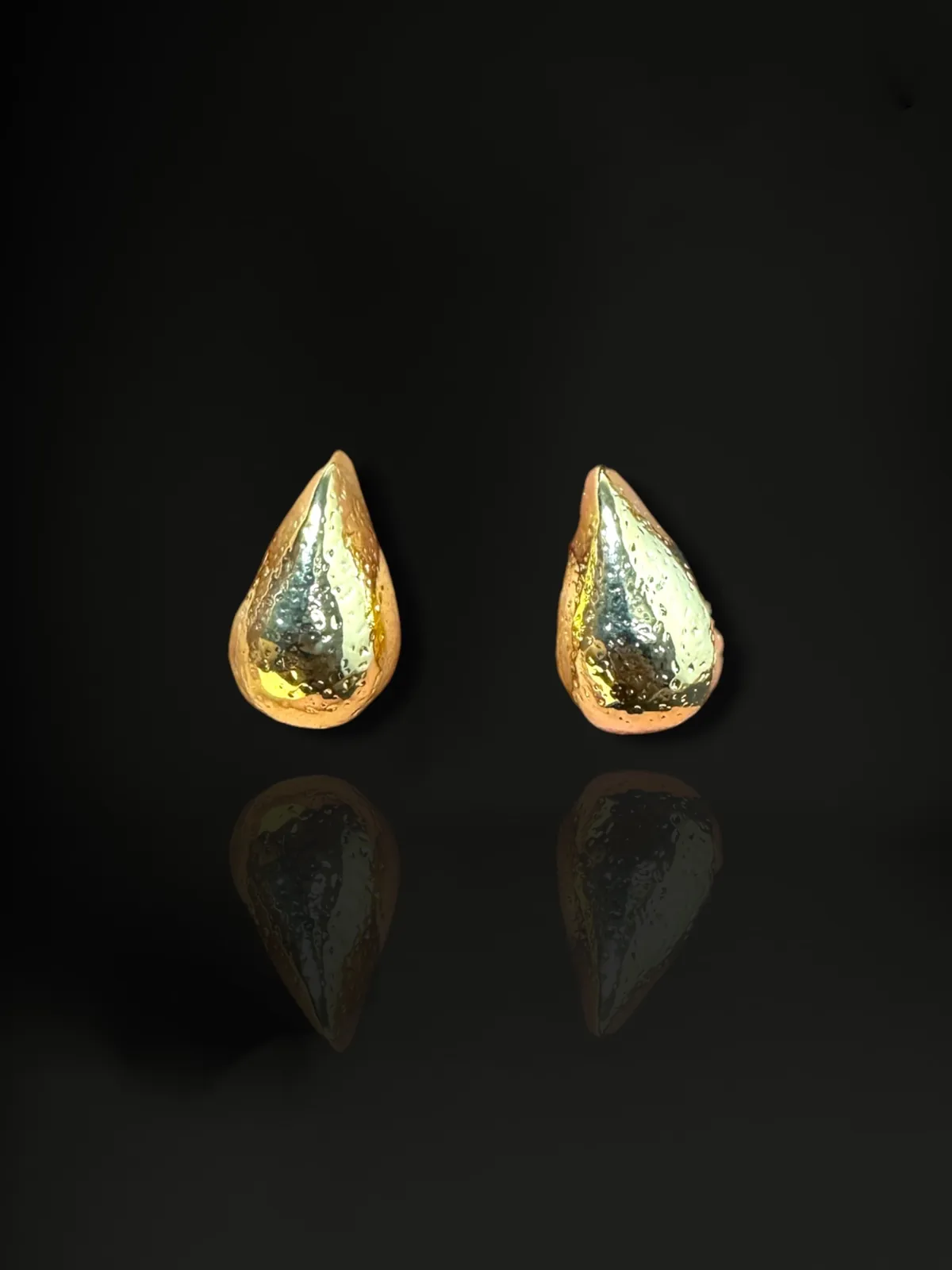 Textured Teardrop Stud Earrings with 18k Gold Plated Finish