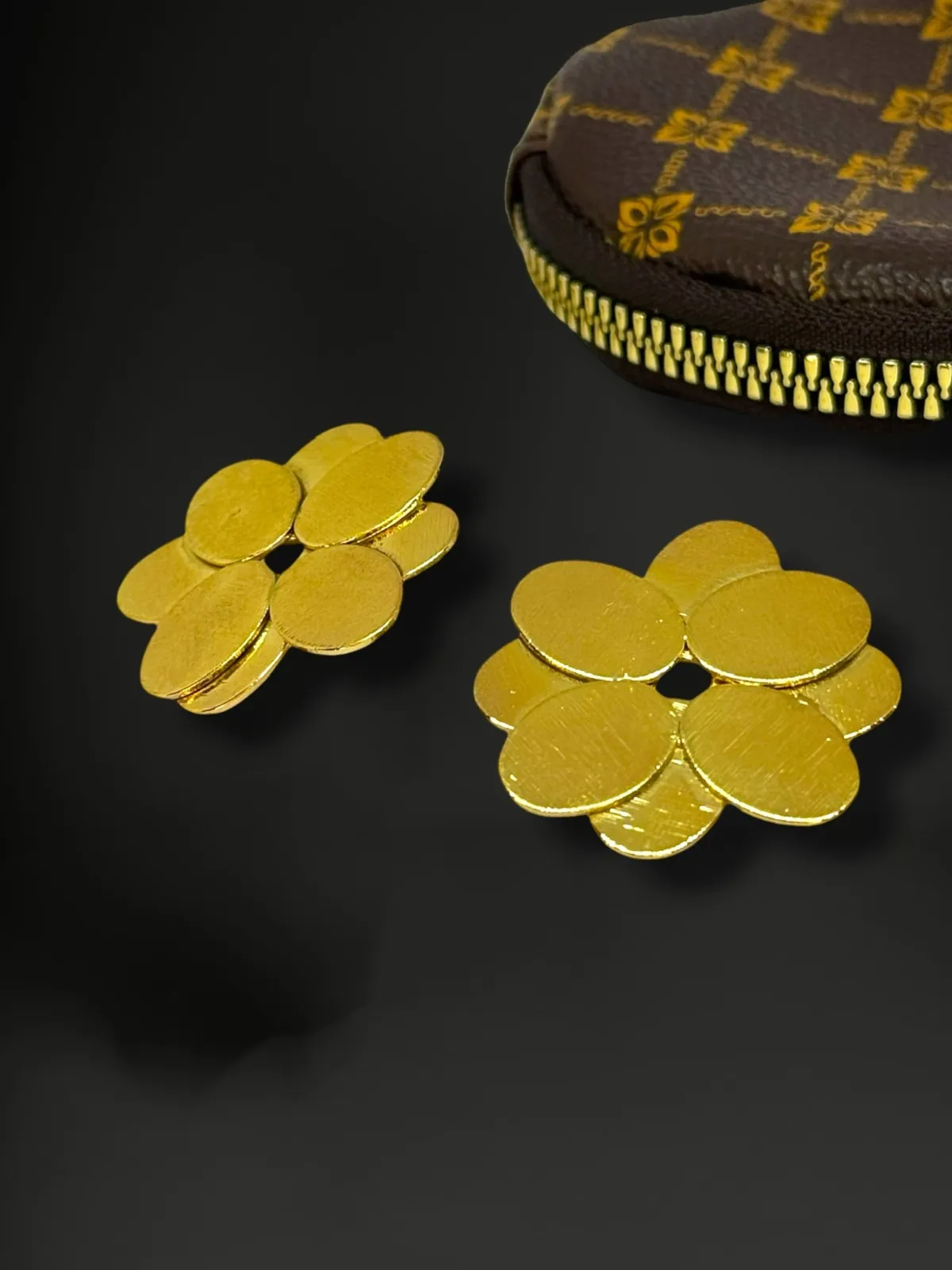 Textured Gold Floral Stud Ea - View 2