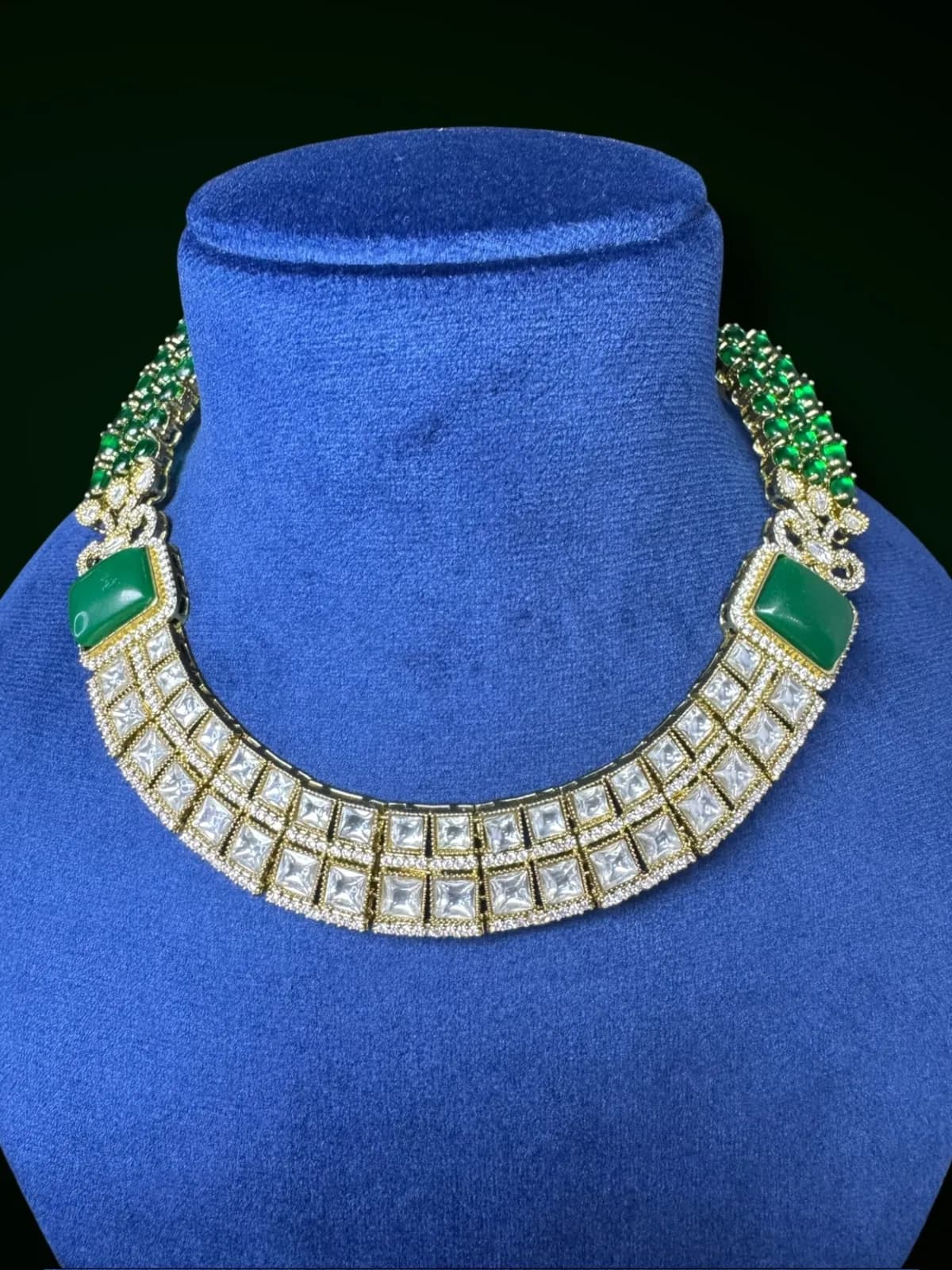 Royal Kundan Hasli Necklace Set with Structured Statement Design Earings  - View 3