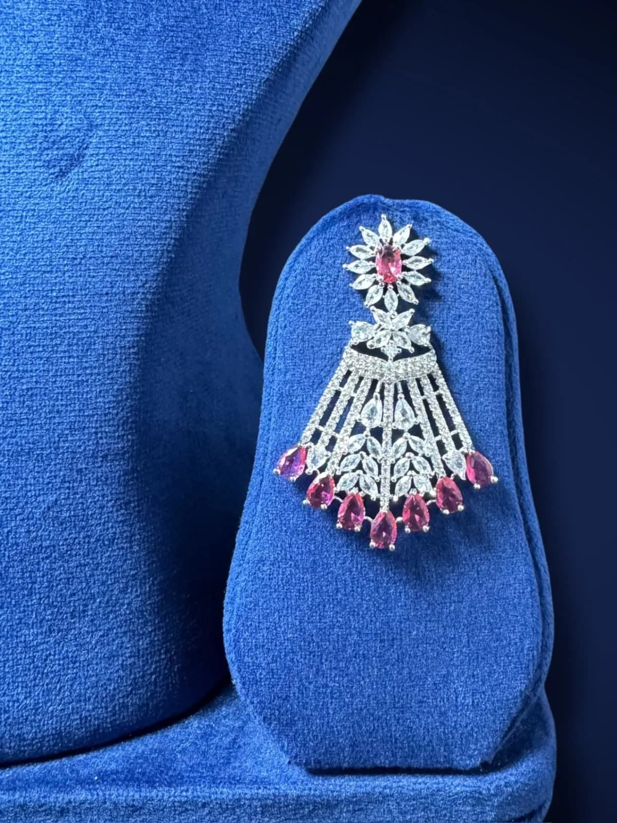 Diamond Finish Statement Choker Necklace Set with Elegant Drop Earrings - View 2